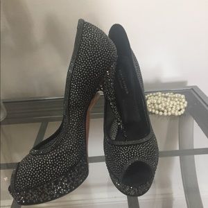 NWT LK Bennett Carmen black mesh & Swarovski Crystal heels as. 38
